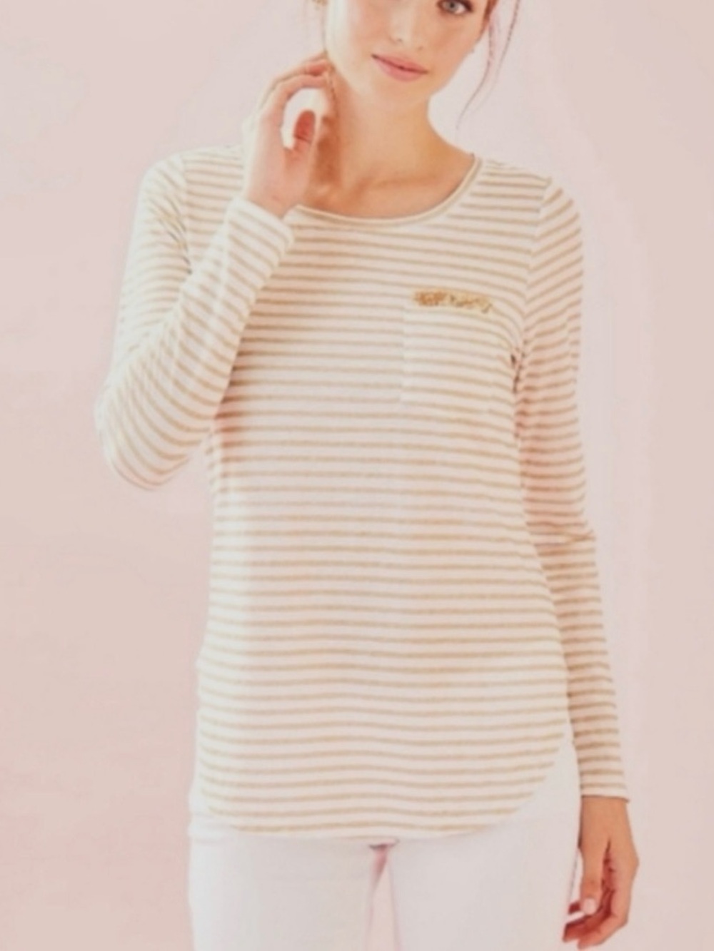 Lilly Pulitzer Louella Top in a metallic glitter stripe pattern S Long Sleeves